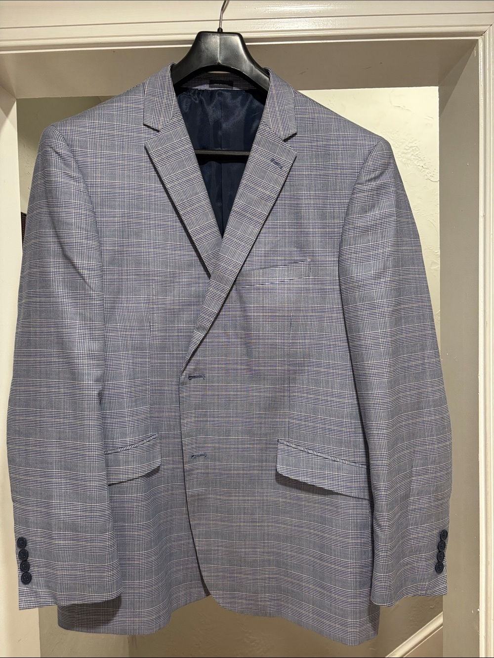 Madison Modern Fit Navy Sport Coat with Plaid Trim